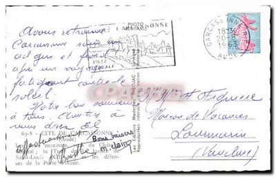 Carcassonne — uitzicht op muren en torens — Théojac — Achterkant