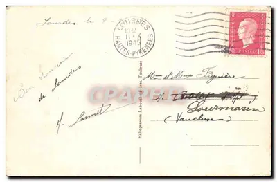 Lourdes — Procesja Świętego Sakramentu przed basenami — Héliogravure Laboudinière, n°896 — Rewers