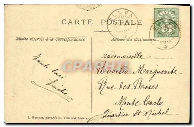 A Dente do Meio-dia — Vista alpina — L. B. 3 — L. Buttner, fotógrafo-editor, Villars-Chésières — Verso