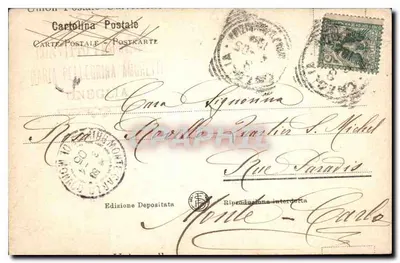 Paisagem costeira com pinheiro — Carta postal de Monte Carlo — Edição Pellegrina Migreotti — Verso