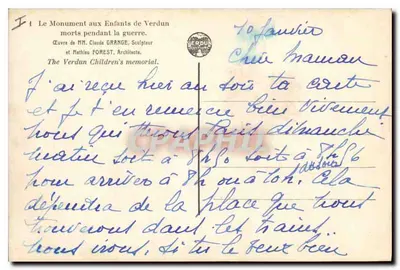 Pamiątka po Dzieciach z Verdun — dzieło M. Claude Grange — wydawca: Verdun — Rewers