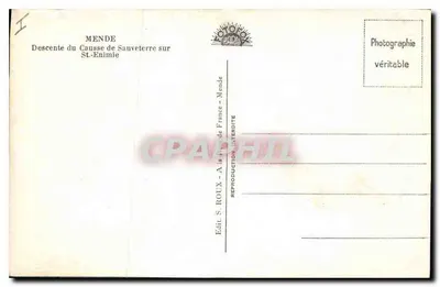 Descida do Causse de Sauveterre sobre St-Enimie — Mende — Editor S. ROUX — Verso