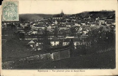 Bilhete postal antigo Epernon vista geral tirada de Saint Denis
