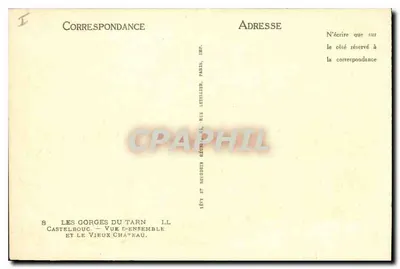 Les Gorges du Tarn — Vista geral e o Velho Castelo — Imp. Atelier, Paris — Verso