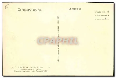 Les Gorges du Tarn — Wylądowanie turystów — Lévy et Neurdein, Paryż, Imp. — Rewers
