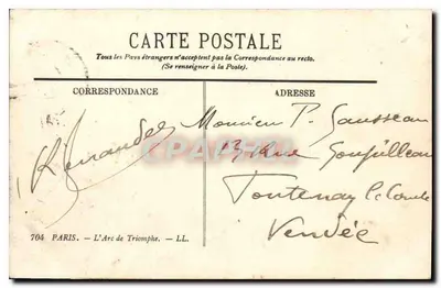 Paris — O Arco do Triunfo — LL, n°704 — Verso
