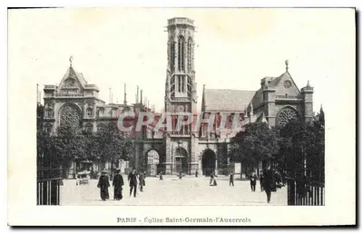 Paris - Église Saint-Germain-l'Auxerrois — vue de l'édifice avec son clocher et ses rosaces, éditeur non identifié
