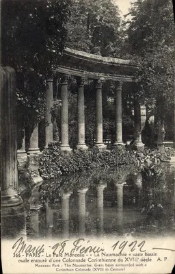 O Parque Monceau — A Naumáquia, grande piscina cercada por uma colunata corintia do século XVIII — A.P. n°366