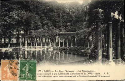 Paris — O Parc Monceau — « A Naumachie » cercada por uma colunata coríntia do século XVIII — A.P. n°373