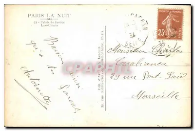 Parigi la Notte — Palazzo di Giustizia — Ed. d'Art A. Leconie, Parigi — Verso