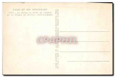 Paris e suas maravilhas — A Seine, o Ponte au Change e o Palácio da Justiça (Conciergerie) — Ed. d'Art « GUY » — Verso