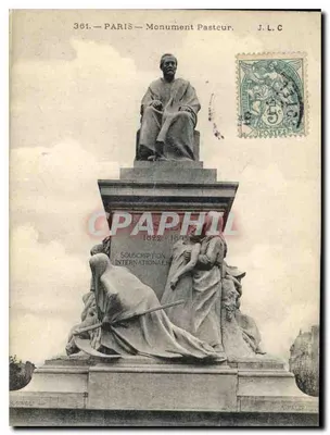 Bilhete postal antigo Paris Monument Pasteur