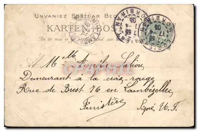 Jovens Mulheres da Île aux Moines e de Quiberon — Estudo de Cabeleiras e Roupas — Coleção VILLARO, Quimper, n°1175 — Verso