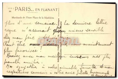 Paris. En Flanant — Vendedora de Flores na Place de la Madeleine — Edição Yvon, série 5 — Verso
