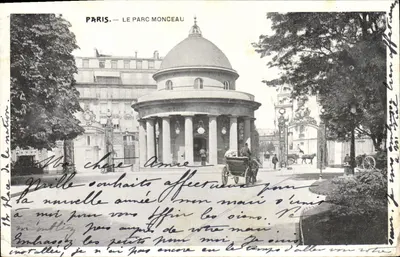 Bilhete postal antigo Paris O Parc Monceau