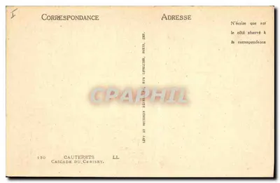 Cauterets — Cascata do Cerisey — Editor LL, n° 130 — Verso