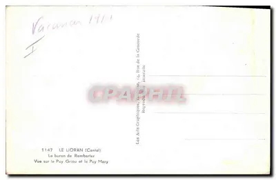 O buron de Ramberter — Vista do Puy Griou e do Puy Mary — Les Arts Graphiques, 14, Rue de la Concorde, Le Lioran (Cantal) — Verso