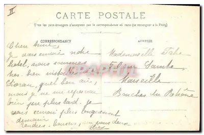 Le Lioran — Vista do vilarejo e da barragem — Librairie Baudel, St-Cère (1913) — Verso