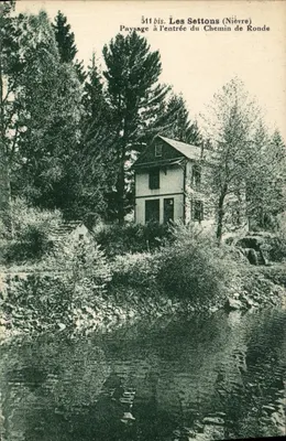 Les Settons (Nièvre) — Paisagem na entrada do Chemin de Ronde — editor: J. Lévy, n° 511 bis