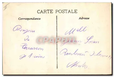 Tarascon — Ogólny widok z mostem wiszącym nad Rhońskim, zamek króla Renégo i zegielkiem świętej Marthki — kolekcja L.A. — Rewers
