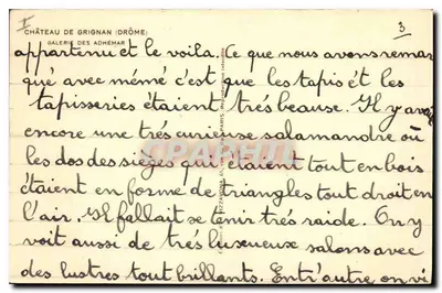 Castelo de Grignan (Drôme) — Galeria dos Adhémar — editor Paris — Verso