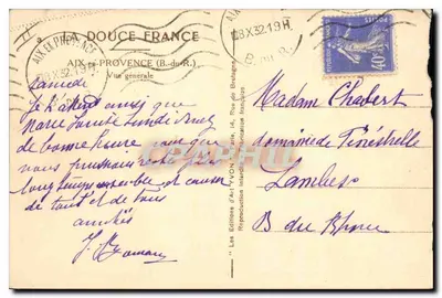 Vue générale d'Aix-en-Provence — éditeur Les Éditions d'Art Yvon, n° 14 — Verso