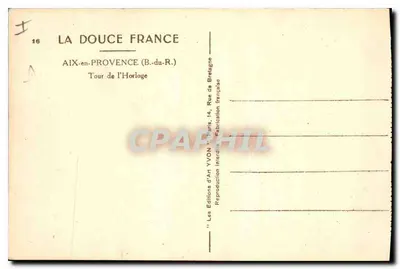 Aix-en-Provence — Torre da Hora — Éditions d'Art YVON — Verso