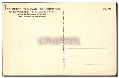 Aix-en-Provence — Fonte da Rotonda — obra de Tournadre e Sylvestre — editor Mons, n° SE. 118 — Verso