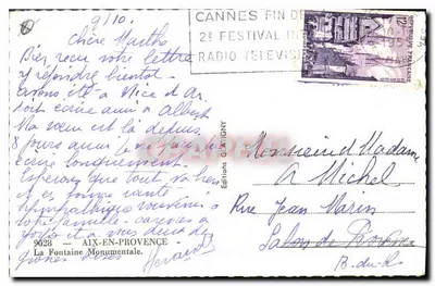 Monumento de la Fontaine — Aix-en-Provence — Ediciones Glatigny n°9028 — Reverso
