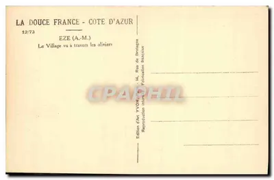 Eze (A.M.) — Widok wsi przez oliwki — Wydawnictwo Art YVON, Rue de Bretagne, Paryż 14 — Rewers