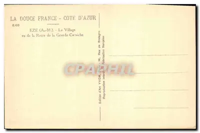 Eze (Alpes-Maritimes) — Widok na wieś z Drogi Grande Corniche — Wydawnictwo Art Yvon, Francja — Rewers