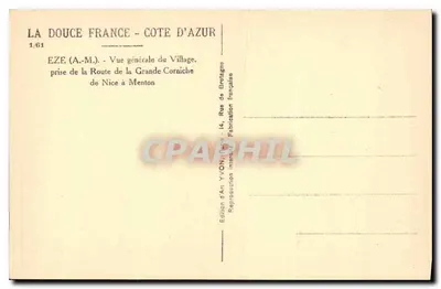 Eze (A.-M.) — Vista general del pueblo — Edición de Arte YVON, 14, Rue de Bretagne — Reverso