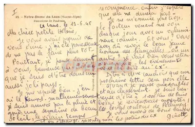 Nossa Senhora do Lattes (Alpes Altos) — Monumento de Pindreaun — editor desconhecido, n° 25 — Verso