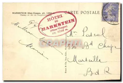 Markstein — Campo de esqui do Jungfrauplatz — Hotel do Markstein, Braun & Cie, Imp.-Edit. Mulhouse-Dornach — Verso