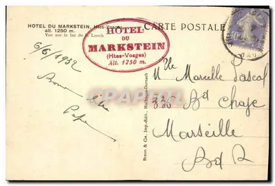 Hotel du Markstein — Uitzicht op het meer van de Lauch — Braun & Cie, Mulhouse — Achterkant