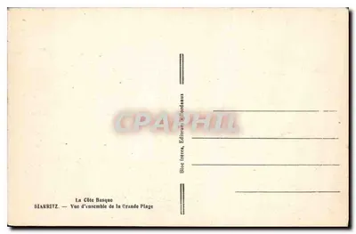 Biarritz — Côte Basque — Ogólny widok Grande Plage — Bloc frères, Wydawca Bordeaux — Rewers