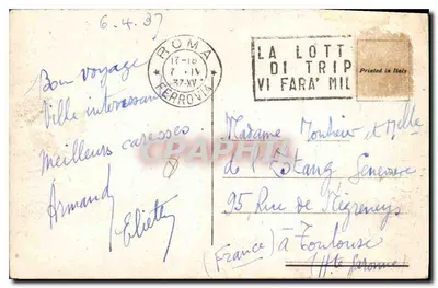 Roma - Piazza Barberini — vista da praça com fonte e carros da época — editor não identificado — Verso