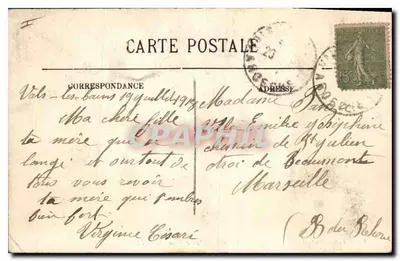 Bilhete postal antigo Vals les Bains Pavilhão da Fonte Camuse — Verso