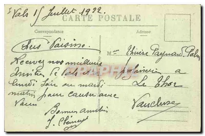 Vals-les-Bains (Ardèche) — Facha da Casa de Cassino — Editor M.B. Le Puton — Verso