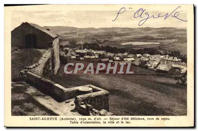 Saint-Agrève (Ardèche), 1050 m. de alt. — Delicioso passeio de verão, cura de repouso. Table d'orientation, a cidade e o lago.