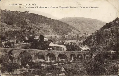 Bilhete postal antigo l'Ardeche Illustree Environs d'Aubeau Pont de Neyrac les Bains et Vallee de l'Ardeche