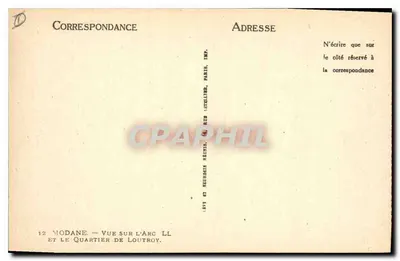 Modane — Vista sobre o Arco e o bairro de Loutroy — Editor L. P. L. Modane, n°12 — Verso