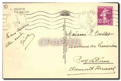 Mégeve — Vista generale — Edit. Raymond François — Verso