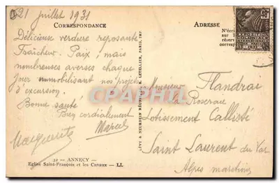 Kościół Świętego Franciszka i Kanały — Annecy — Wydawca Lévy & Neudrén, nr 32 — Rewers