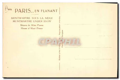 Montmartre sob a neve — Casa de Mimi Pinson — Edição de Arte YVON, Paris — Verso