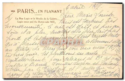 Rue Lepic i Moulin de la Galette — Paryż — Éditions France (n° 282) — Rewers