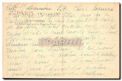 Montmartre — Uitzicht op het Heilig Hart vanaf de Place du Tertre — Uitgave Yvon, serie 190 — Achterkant