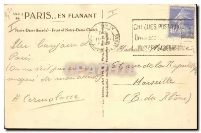 Notre-Dame w Paryżu — fasada — Les Éditions d'Art YvYCN, seria 3 — Rewers