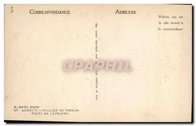 Annecy — Wzgórza Trésun — Las Jeanne — Wydawnictwo Lévy i Meublen, Paryż — Rewers