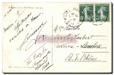 Chamonix i Mont-Blanc (4810 m.) — Wydawca Art. S. A. Schnegg, nr 819 — Rewers